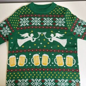 Tipsy Elves Green Crewneck Sweater with Snowflakes and Angels